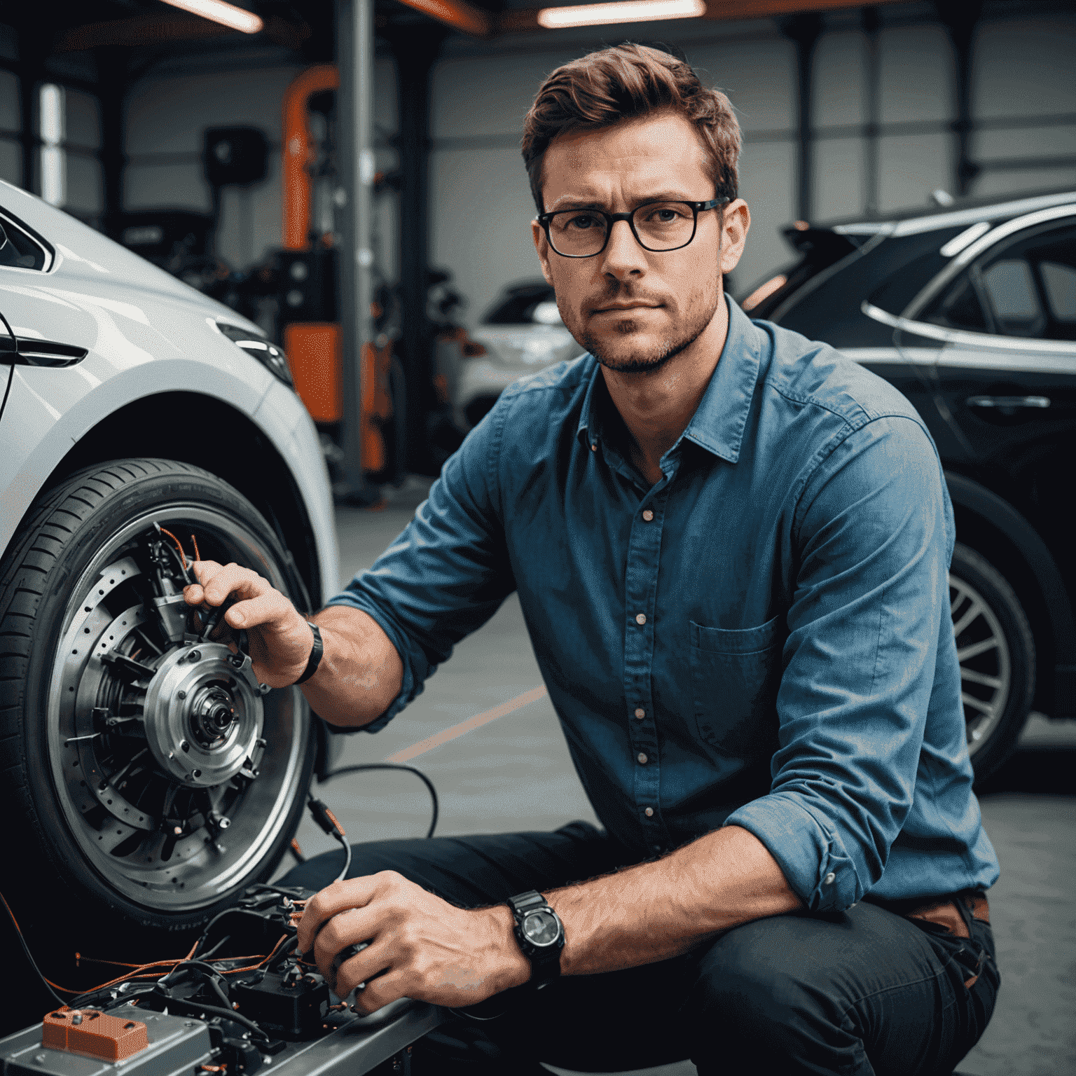 Portret van Martijn de Vries, technisch expert bij WheelsYoGo, een man met bril en donker haar, die een elektrische automotor demonstreert